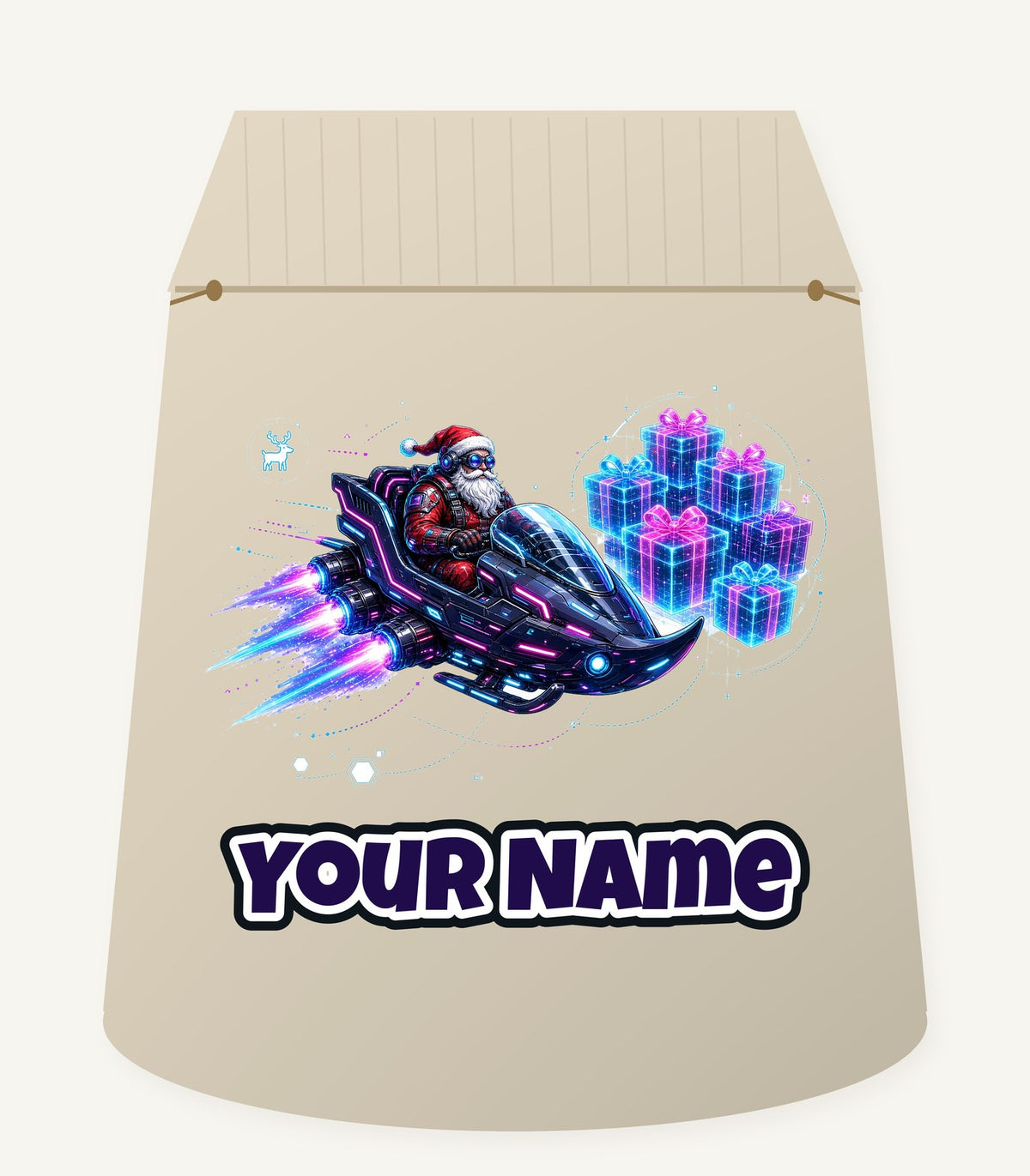 Neon Hover Sleigh Santa Personalised Santa Sack