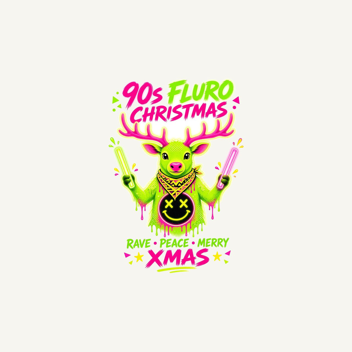 Neon Rave Reindeer Nineties Personalised Christmas Mug