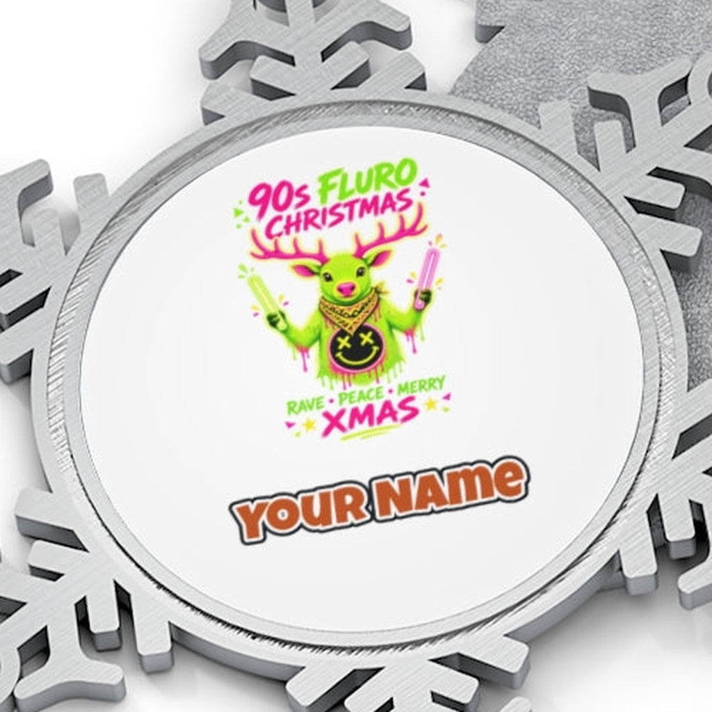 Neon Rave Reindeer Nineties Personalised Pewter Christmas Ornament