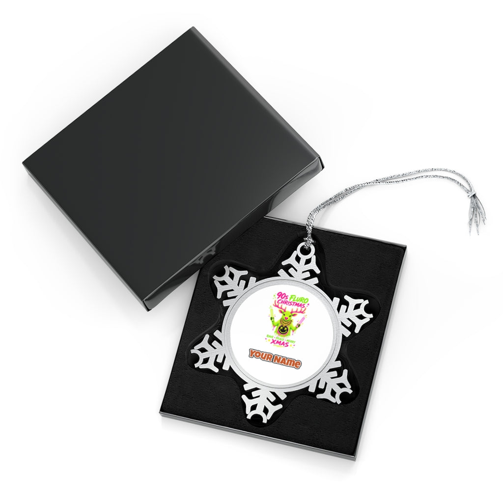 Neon Rave Reindeer Nineties Personalised Pewter Christmas Ornament