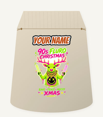 Neon Rave Reindeer Nineties Personalised Santa Sack