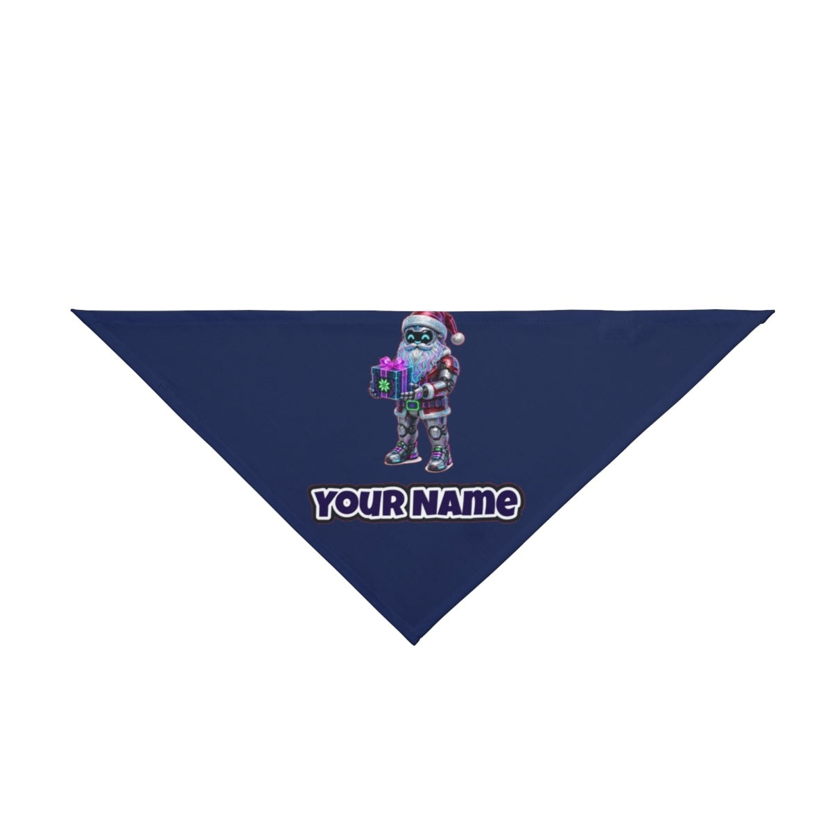 Neon Robot Santa personalised Christmas pet bandana in navy, tie-on style