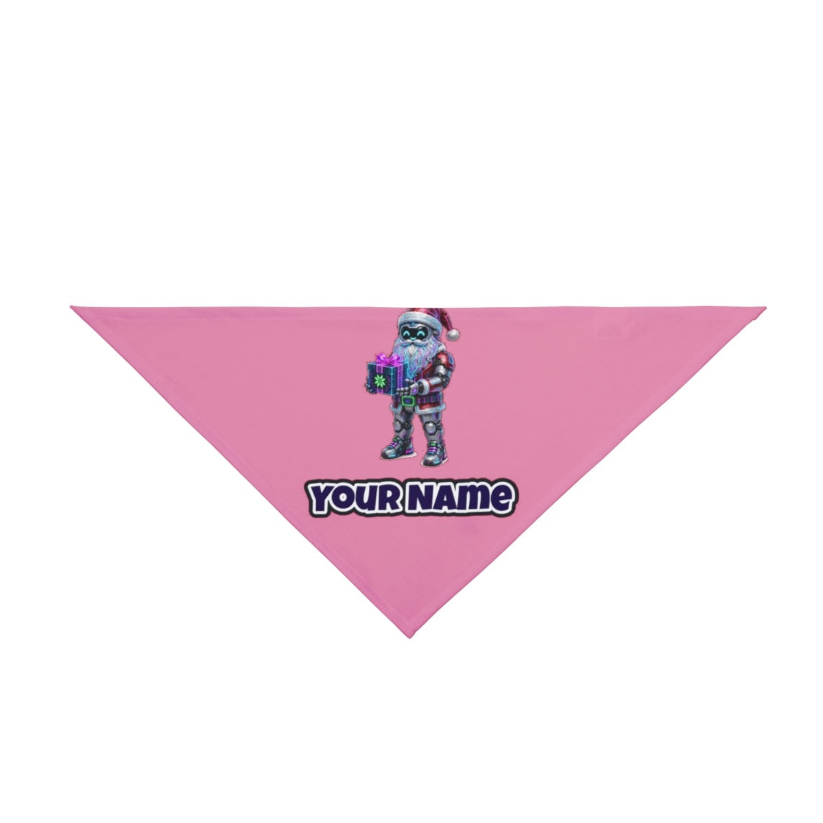 Neon Robot Santa personalised Christmas pet bandana in pink, tie-on style