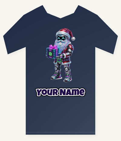 Neon Robot Santa Personalised Kids Tee and Baby Bodysuit