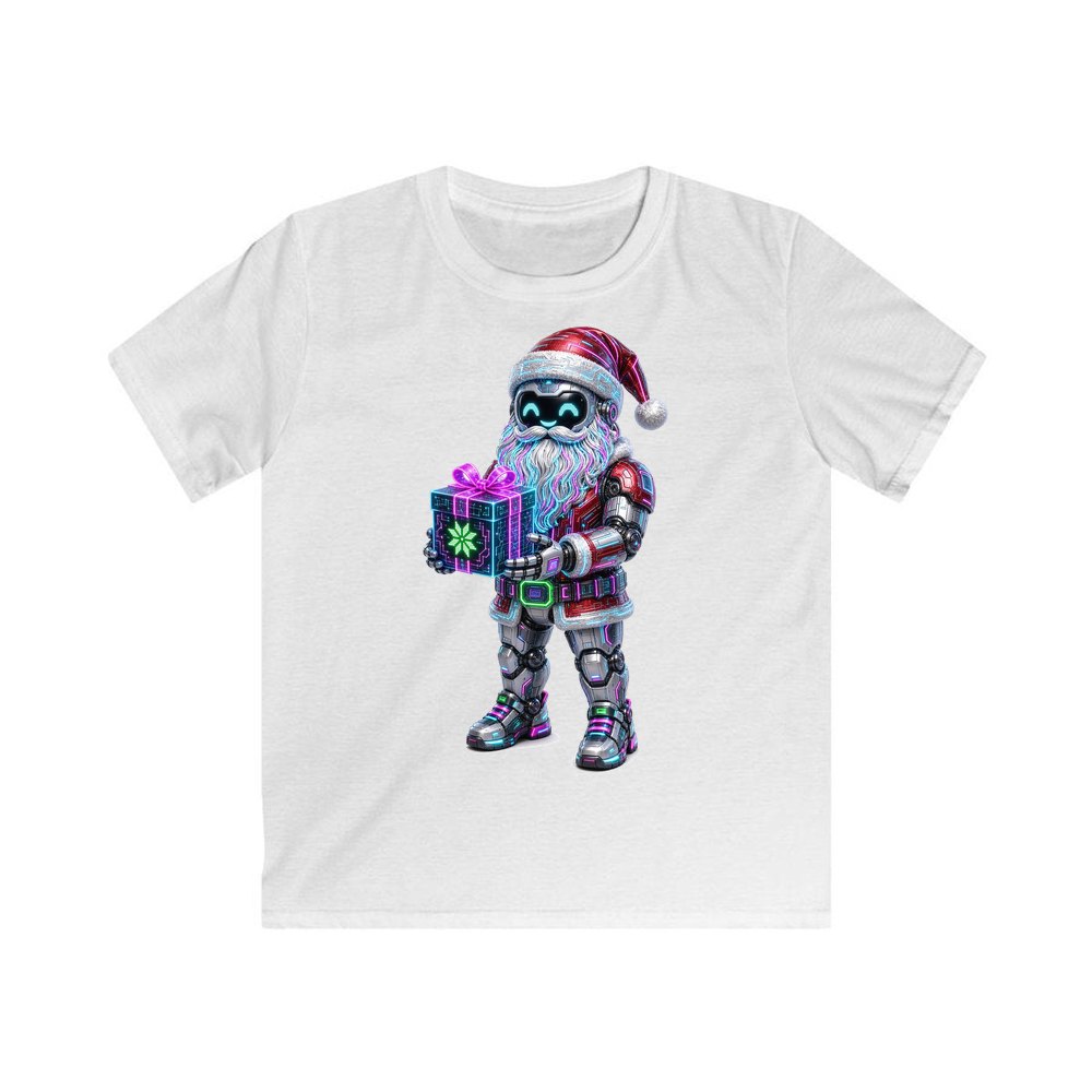 Neon Robot Santa personalised kids Christmas tee in white