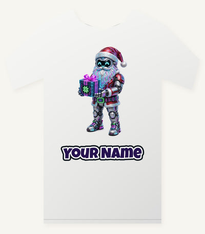 Neon Robot Santa Personalised Christmas T-Shirt and Hoodie