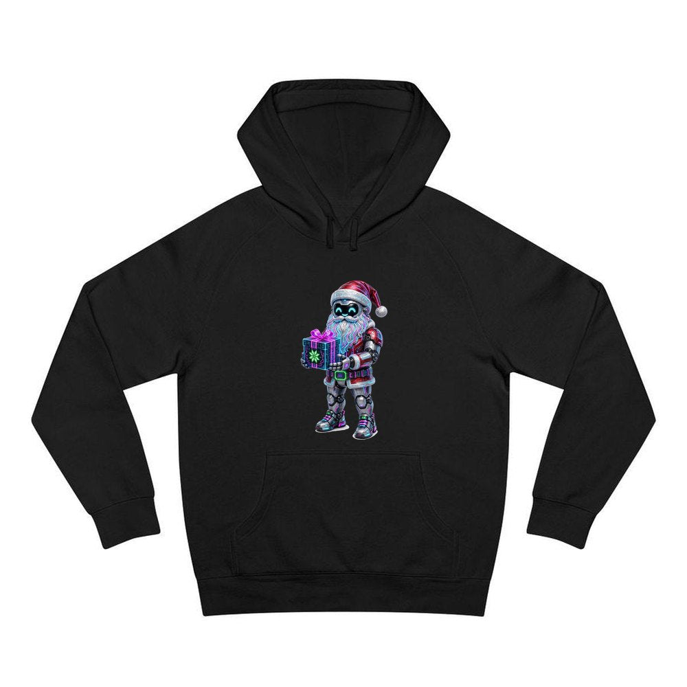 Neon Robot Santa personalised Christmas hoodie in black