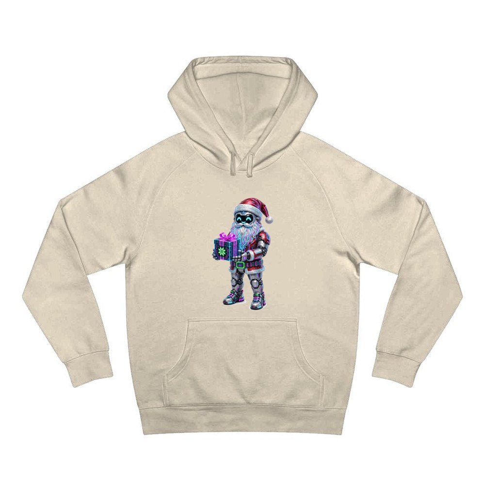 Neon Robot Santa personalised Christmas hoodie in sand