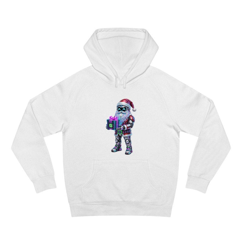 Neon Robot Santa personalised Christmas hoodie in white