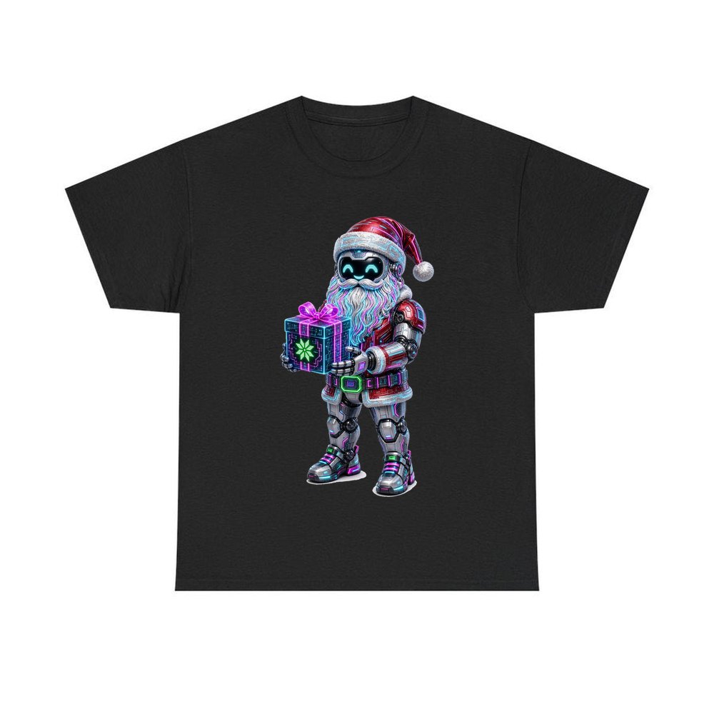 Neon Robot Santa personalised Christmas T-shirt in black