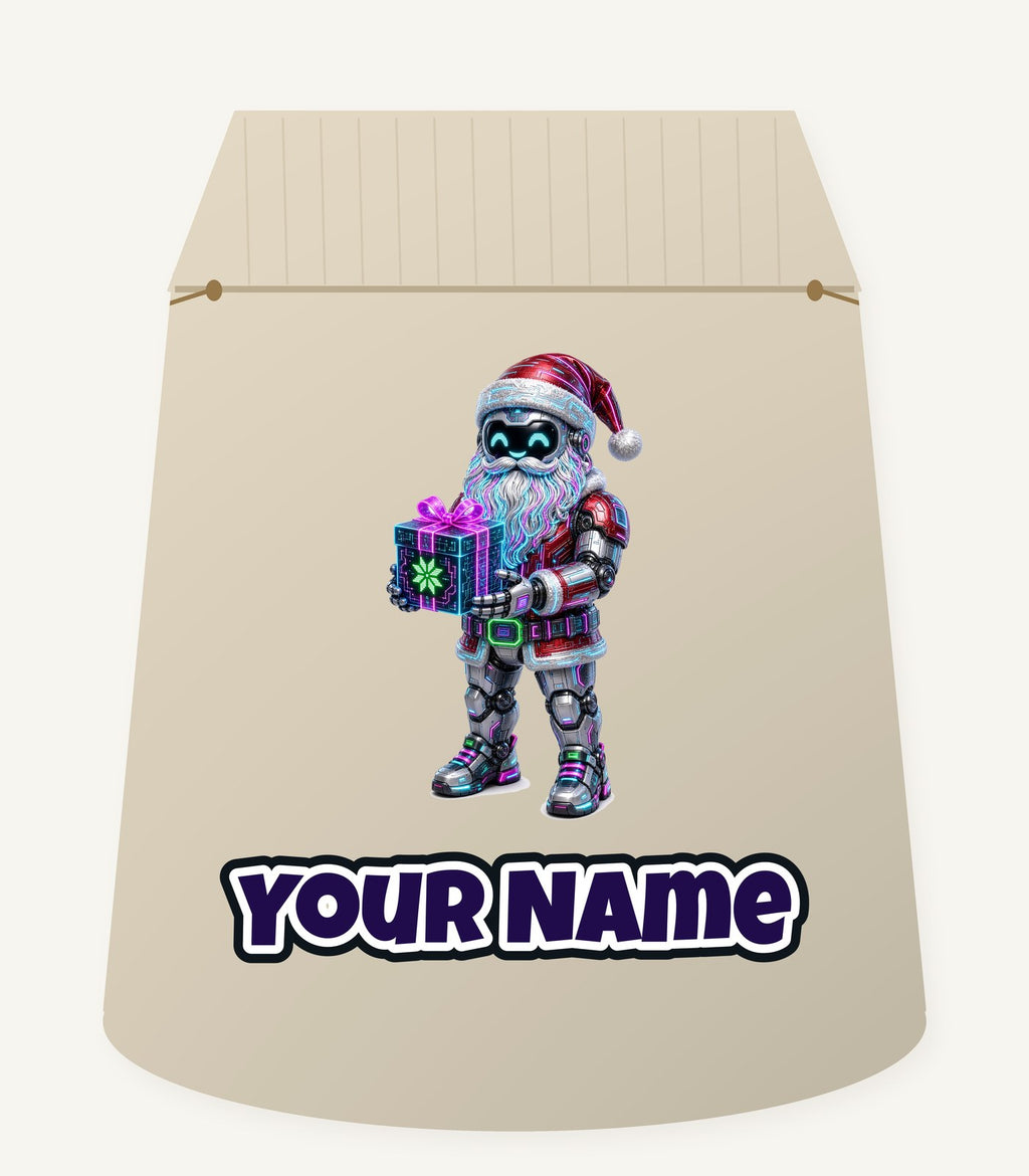 Neon Robot Santa Personalised Santa Sack