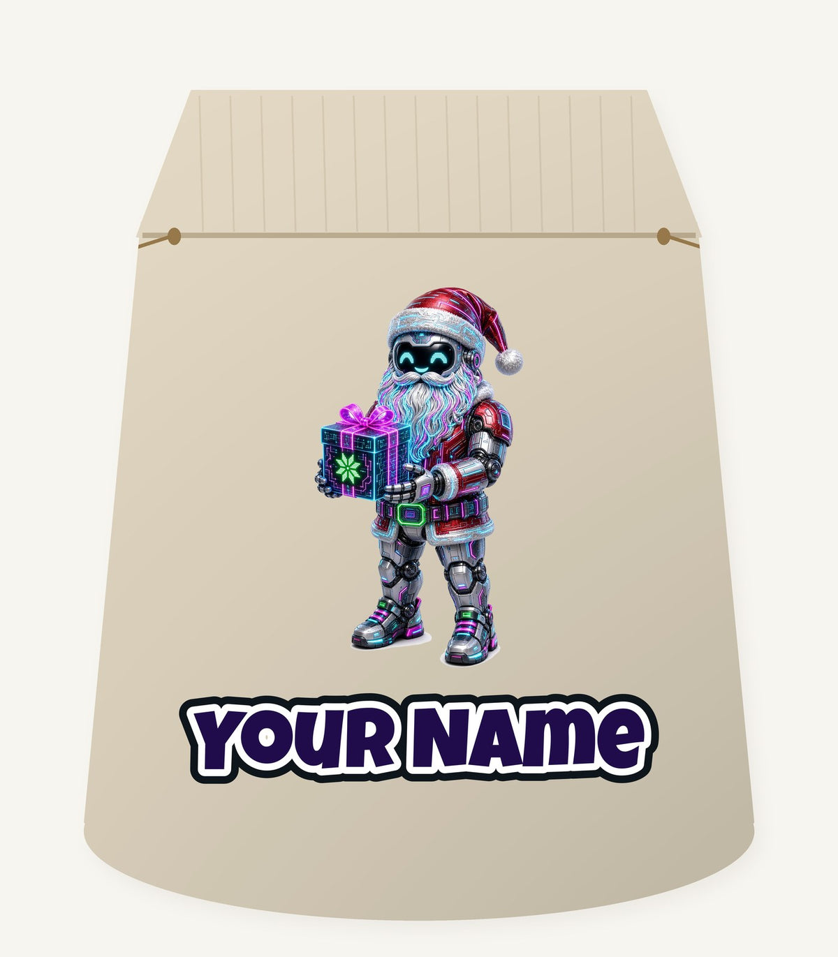 Neon Robot Santa Personalised Santa Sack