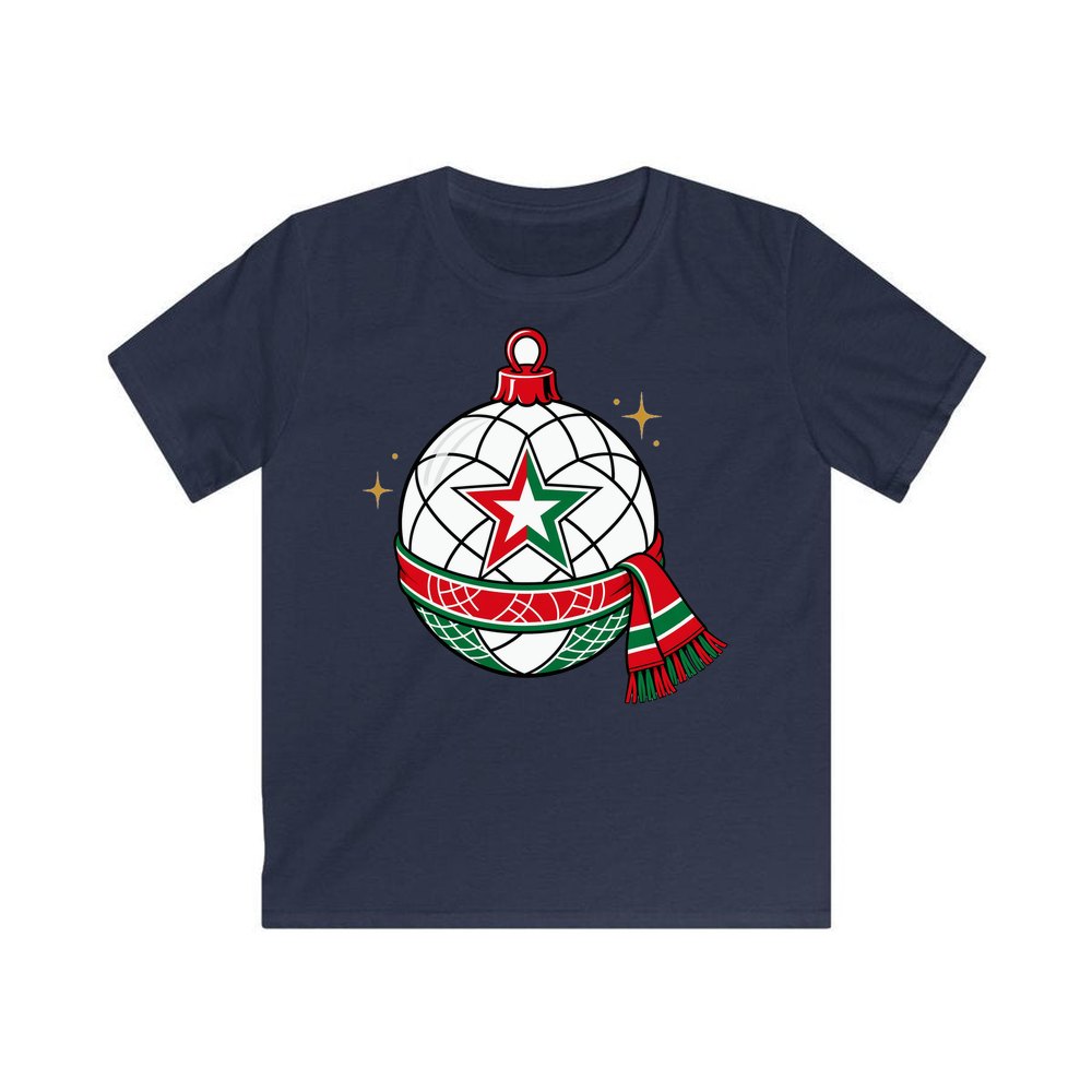Netball Christmas Bauble personalised kids Christmas tee in navy