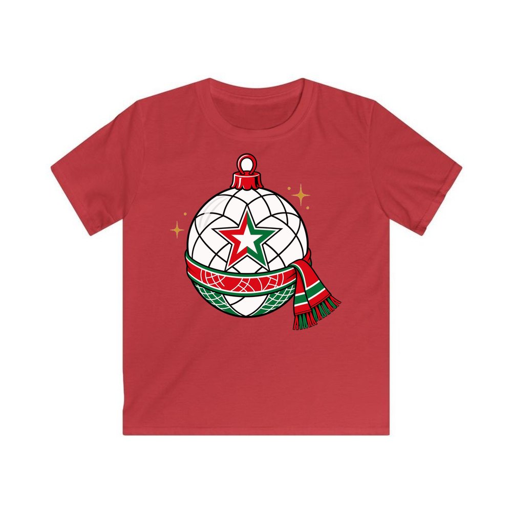 Netball Christmas Bauble personalised kids Christmas tee in red