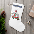 Netball Christmas Bauble personalised Christmas stocking, white, with the name across the top