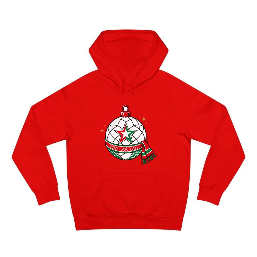 Netball Christmas Bauble personalised Christmas hoodie in red