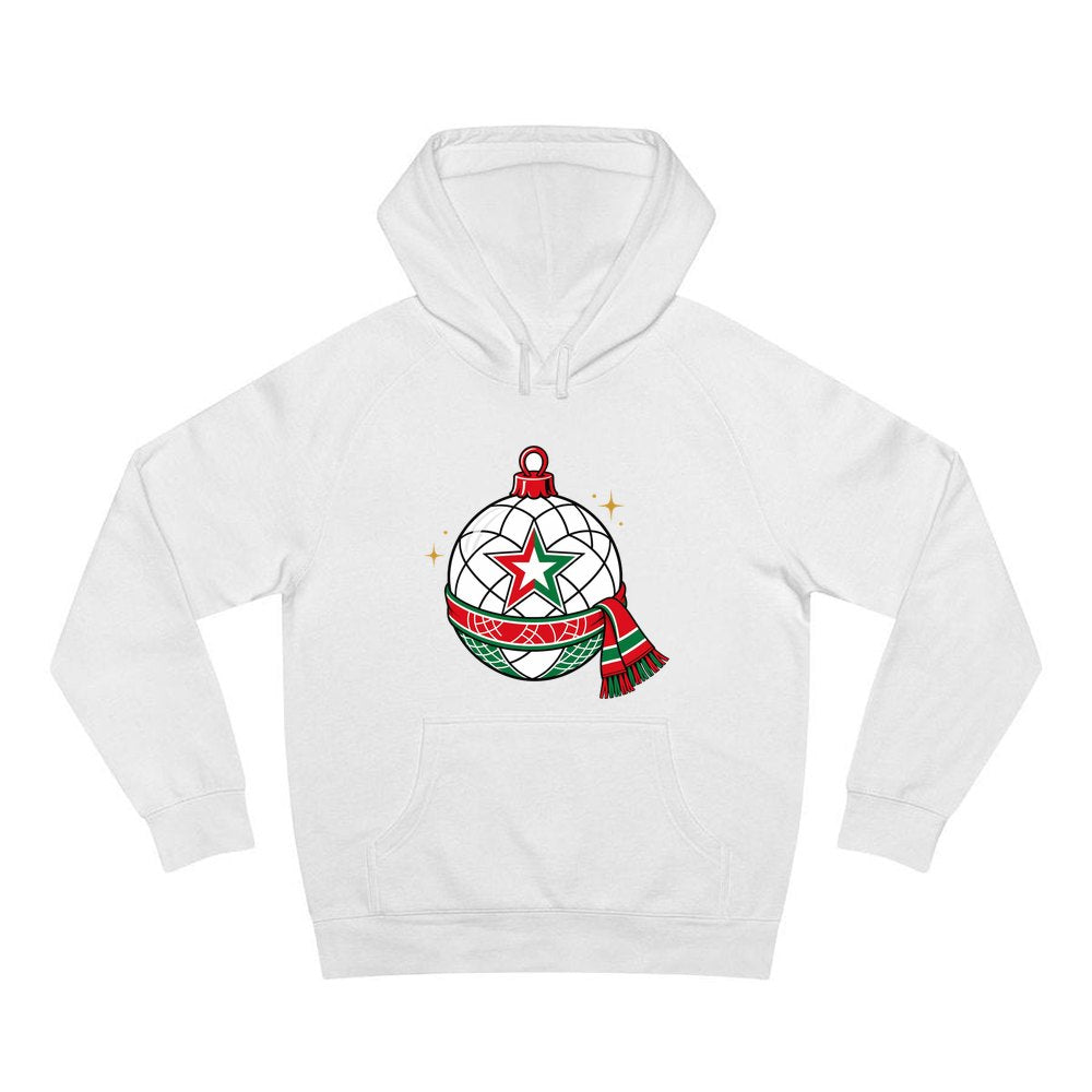 Netball Christmas Bauble personalised Christmas hoodie in white