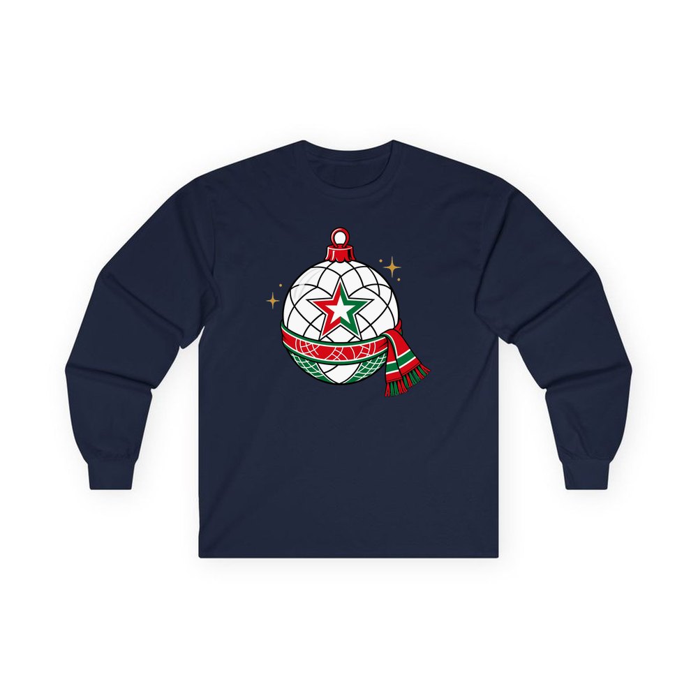 Netball Christmas Bauble personalised long sleeve Christmas T-shirt in navy