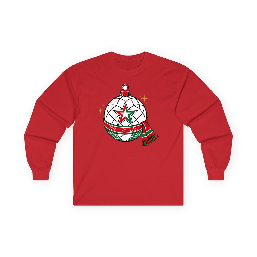 Netball Christmas Bauble personalised long sleeve Christmas T-shirt in red