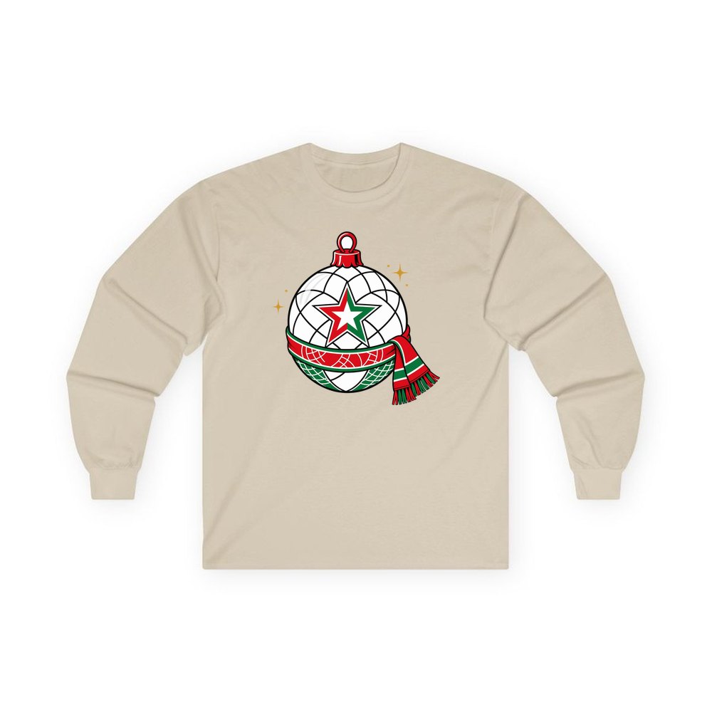 Netball Christmas Bauble personalised long sleeve Christmas T-shirt in sand