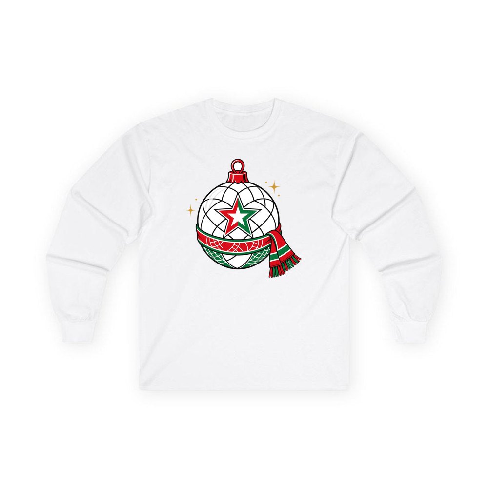 Netball Christmas Bauble personalised long sleeve Christmas T-shirt in white