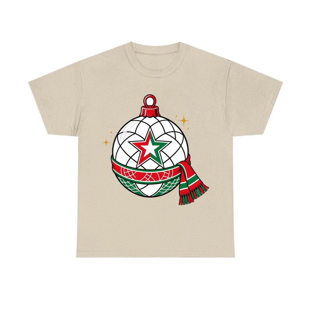 Netball Christmas Bauble personalised Christmas T-shirt in sand