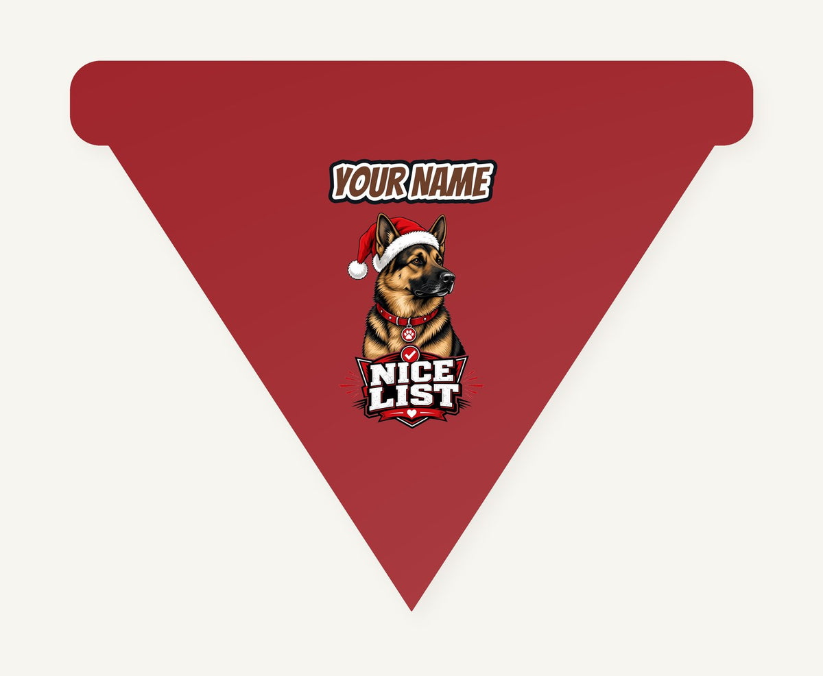Nice List German Shepherd Personalised Christmas Dog Bandana