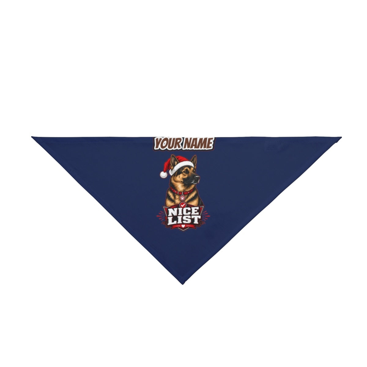 Nice List German Shepherd personalised Christmas pet bandana in navy, tie-on style