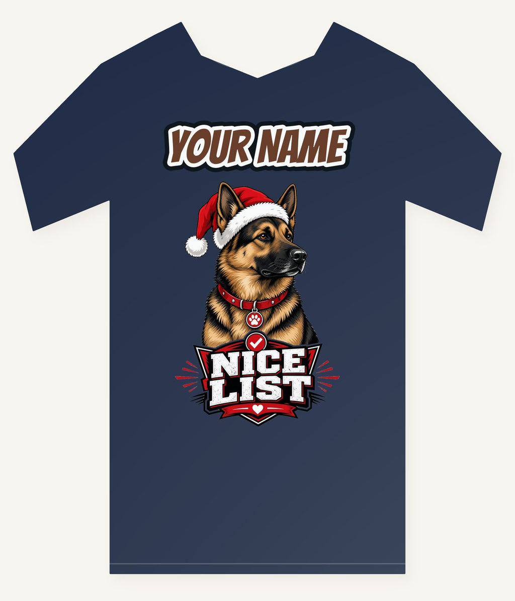 Nice List German Shepherd Personalised Kids and Baby Christmas Tee