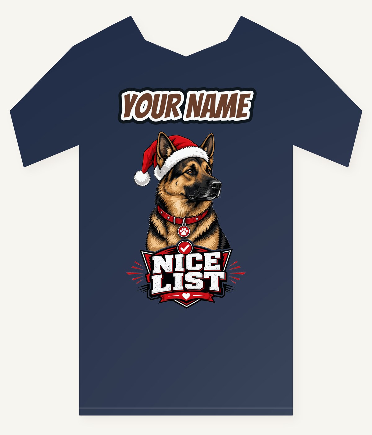 Nice List German Shepherd Personalised Kids and Baby Christmas Tee