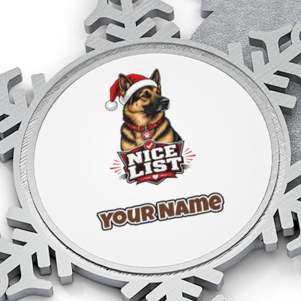 Nice List German Shepherd Personalised Pewter Christmas Ornament