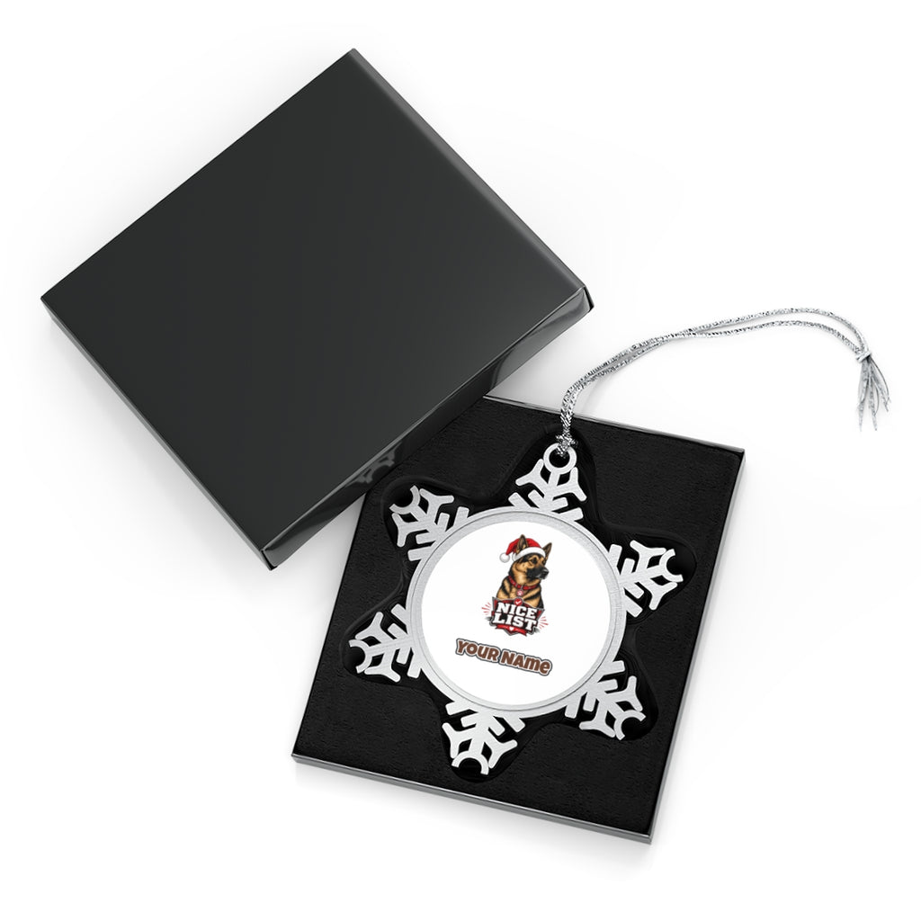 Nice List German Shepherd Personalised Pewter Christmas Ornament