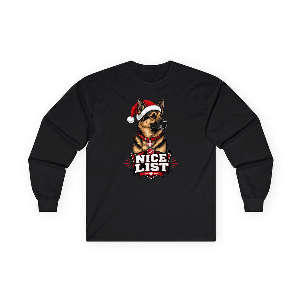 Nice List German Shepherd personalised long sleeve Christmas T-shirt in black