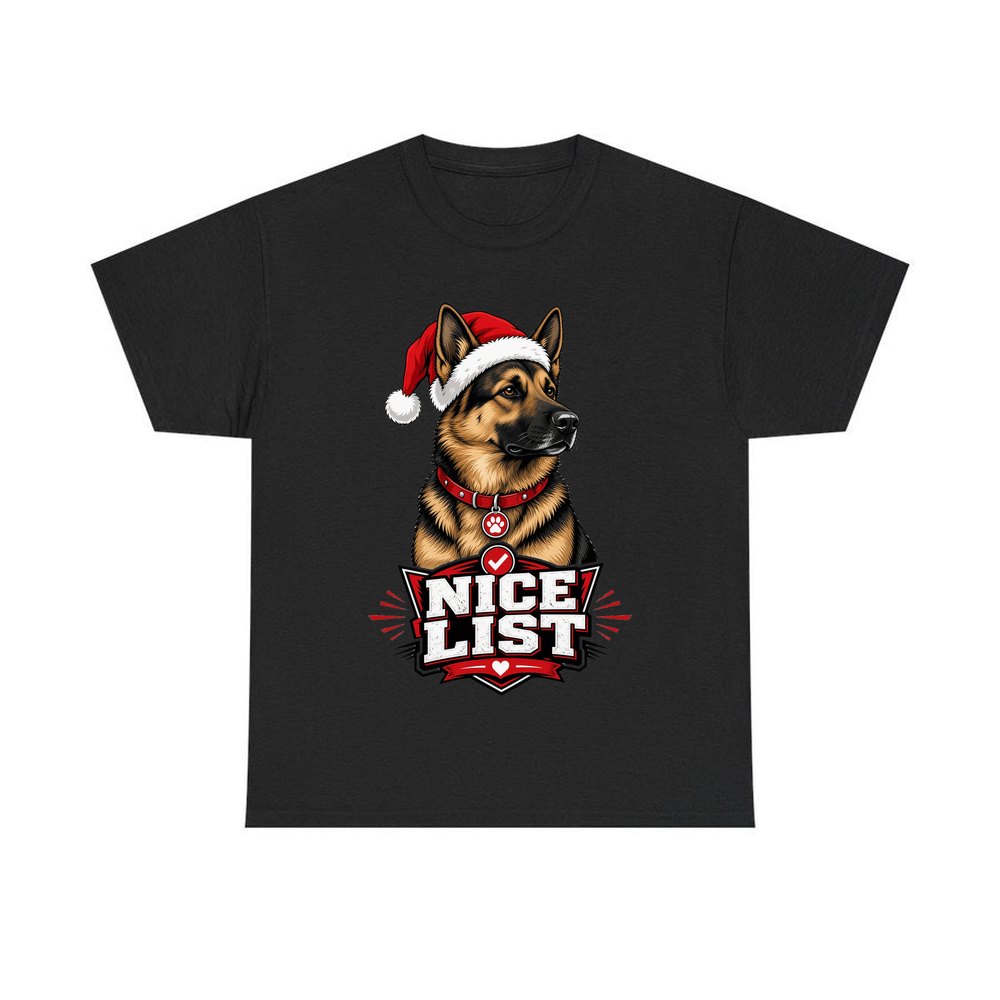 Nice List German Shepherd personalised Christmas T-shirt in black