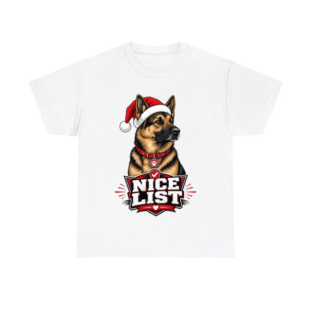 Nice List German Shepherd personalised Christmas T-shirt in white