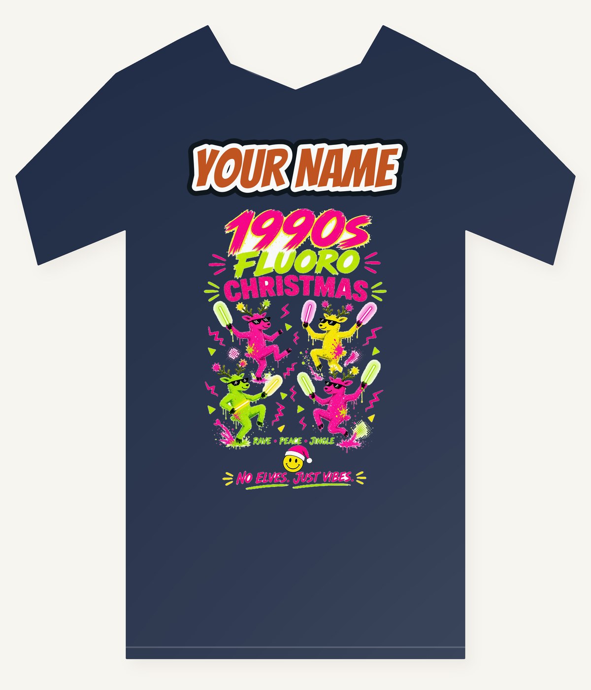 Nineties Fluoro Christmas Reindeer Personalised Kids and Baby Christmas Tee