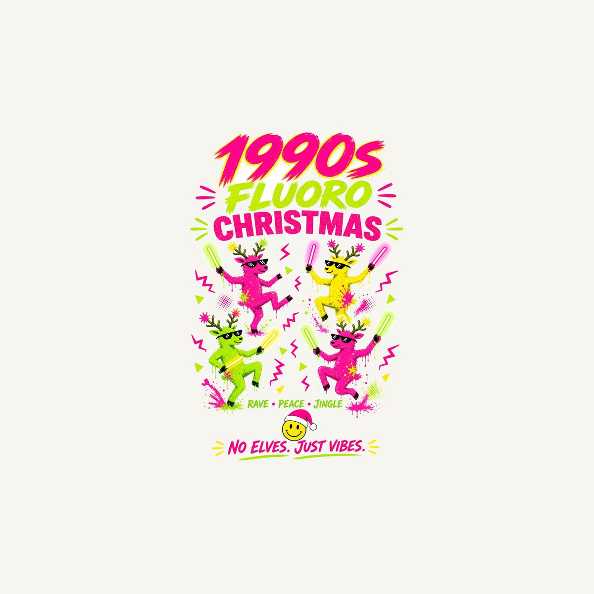 Nineties Fluoro Christmas Reindeer Personalised Christmas Mug