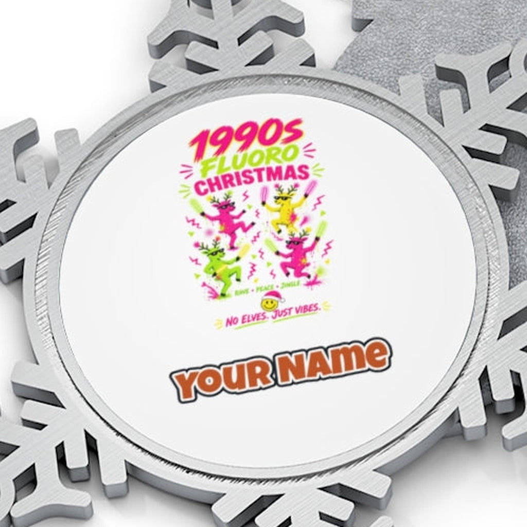 Nineties Fluoro Christmas Reindeer Personalised Pewter Christmas Ornament