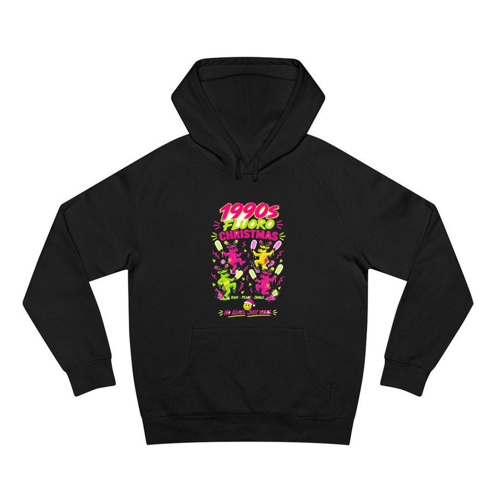 Nineties Fluoro Christmas Reindeer personalised Christmas hoodie in black