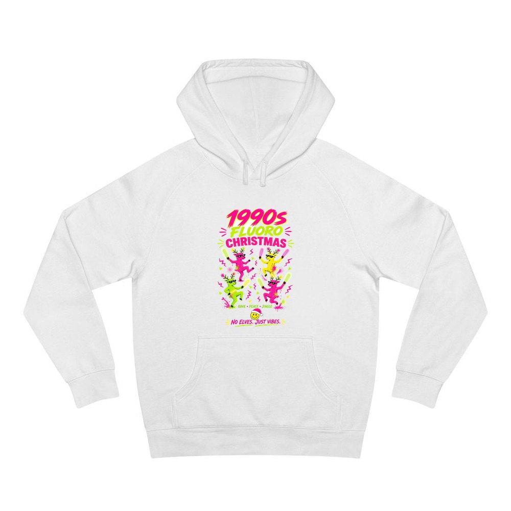 Nineties Fluoro Christmas Reindeer personalised Christmas hoodie in white