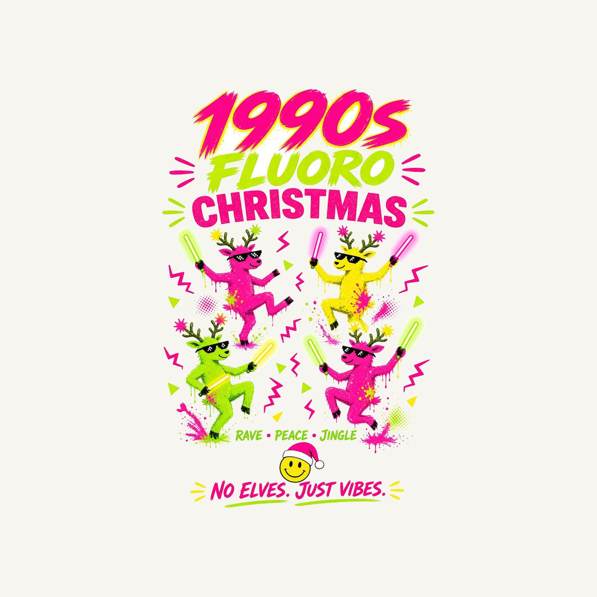 Nineties Fluoro Christmas Reindeer Personalised Santa Sack