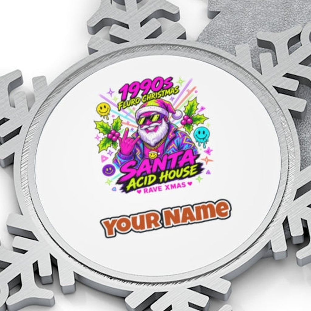 Nineties Fluro Rave Santa Personalised Pewter Christmas Ornament