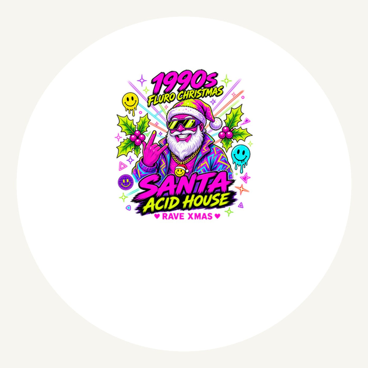 Nineties Fluro Rave Santa Personalised Pewter Christmas Ornament