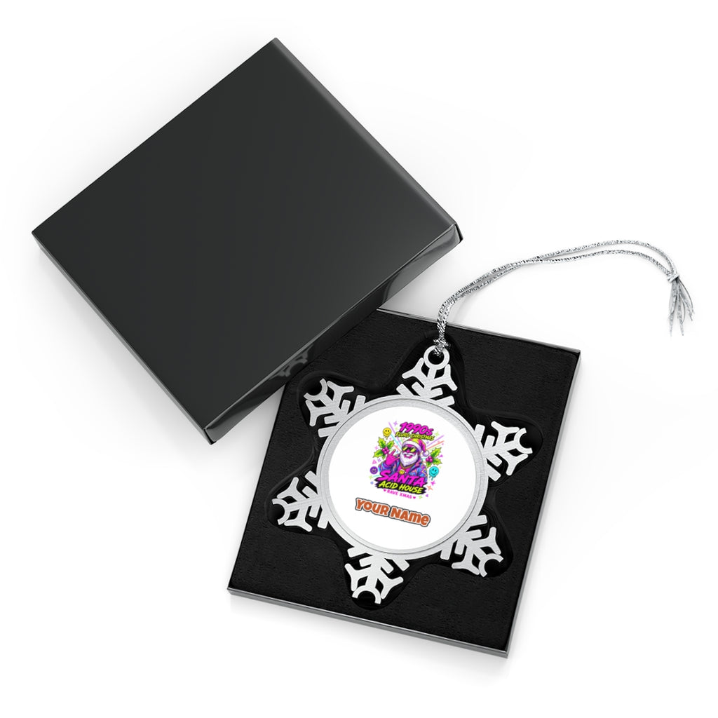 Nineties Fluro Rave Santa Personalised Pewter Christmas Ornament