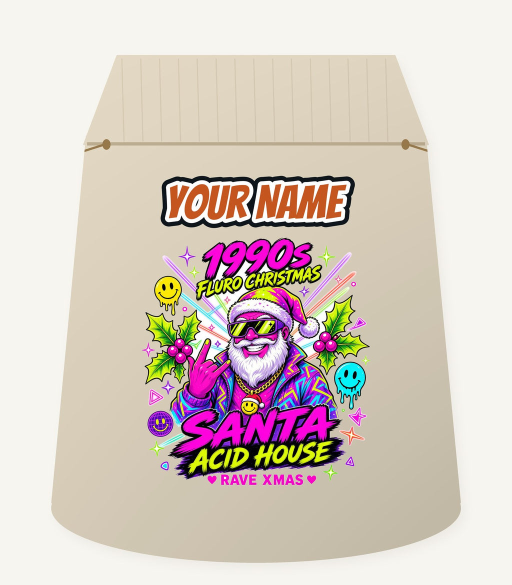 Nineties Fluro Rave Santa Personalised Santa Sack
