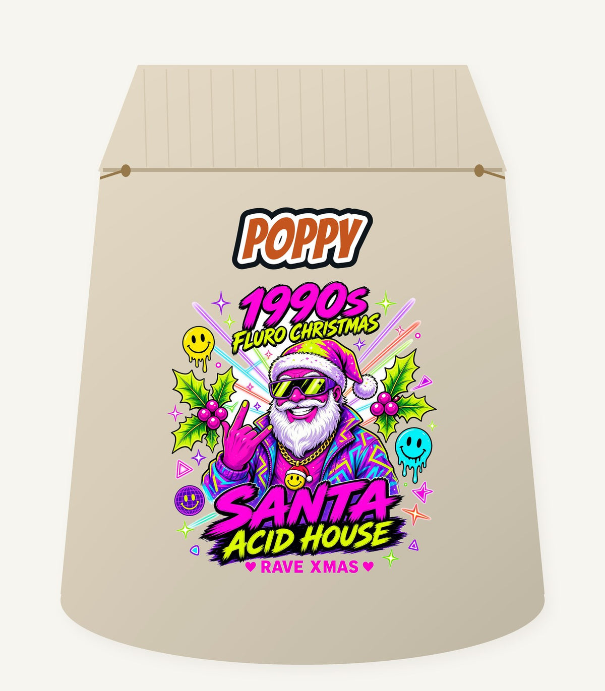 Nineties Fluro Rave Santa Personalised Santa Sack