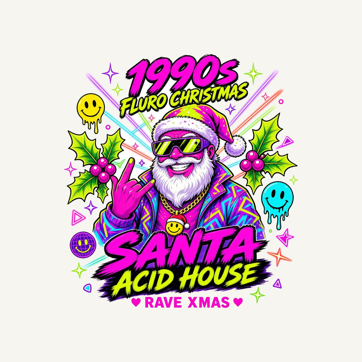 Nineties Fluro Rave Santa Personalised Santa Sack