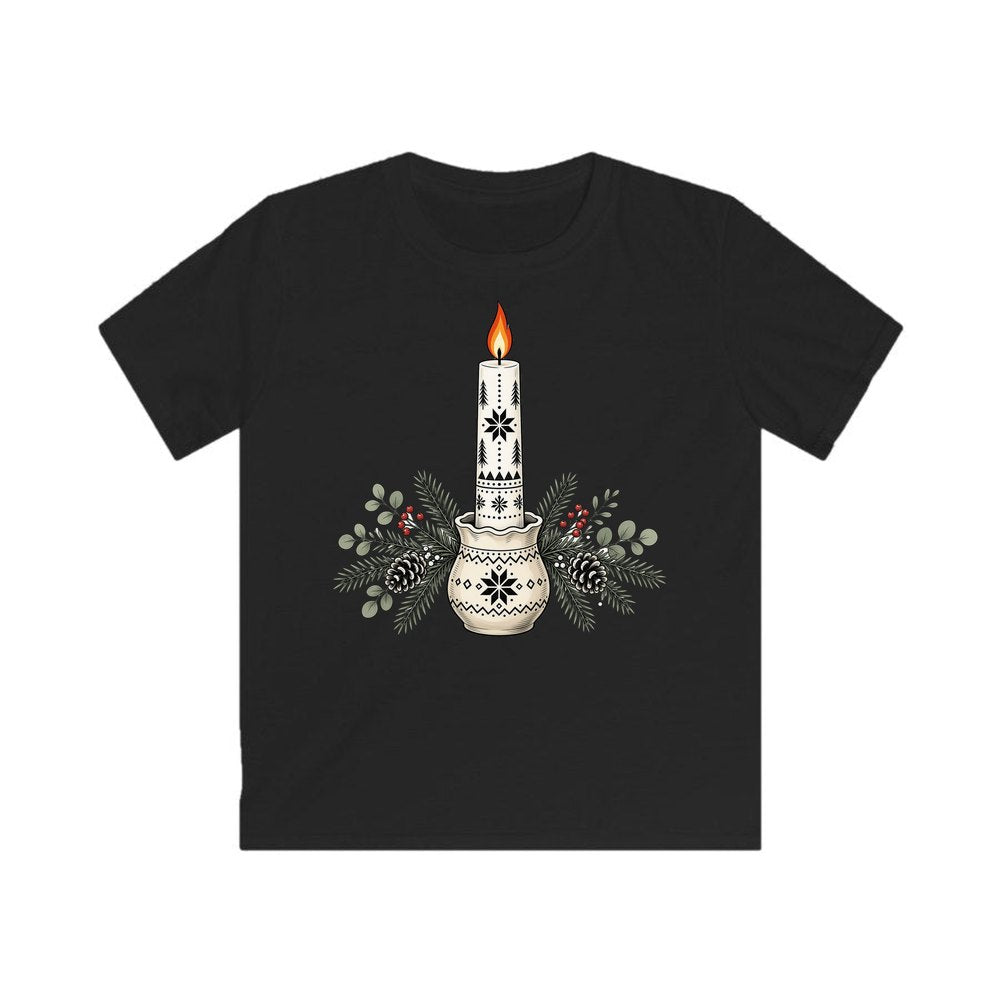 Nordic Candle And Pine personalised kids Christmas tee in black