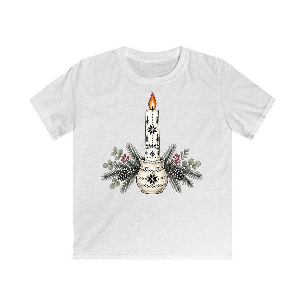 Nordic Candle And Pine personalised kids Christmas tee in white