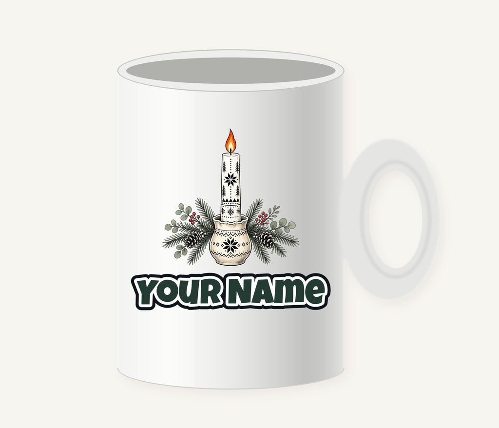 Nordic Candle And Pine Personalised Christmas Mug